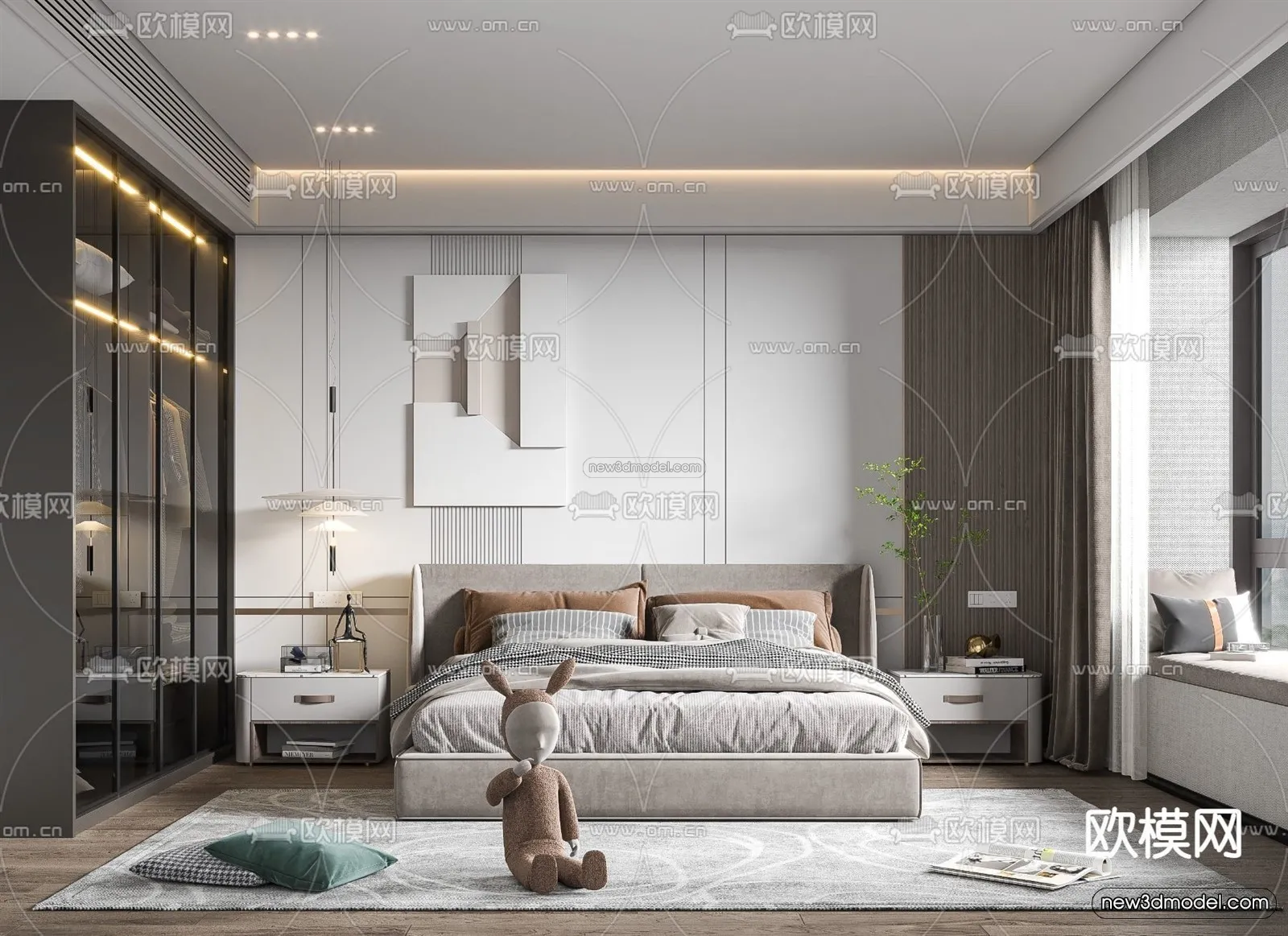 Modern Style Interior 3D Blocks – Bedroom 3D Model – 172 – VRAY