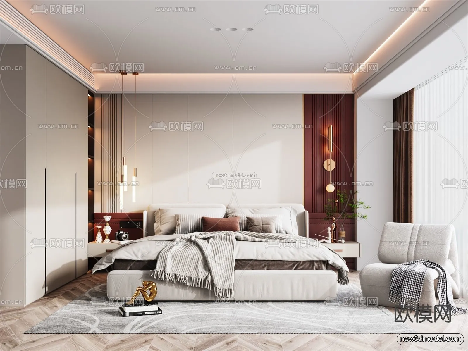 Modern Style Interior 3D Blocks – Bedroom 3D Model – 174 – VRAY