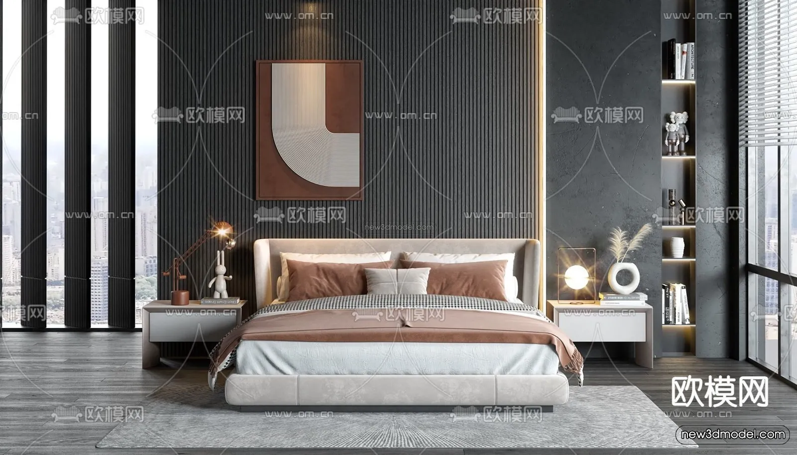 Modern Style Interior 3D Blocks – Bedroom 3D Model – 186 – VRAY