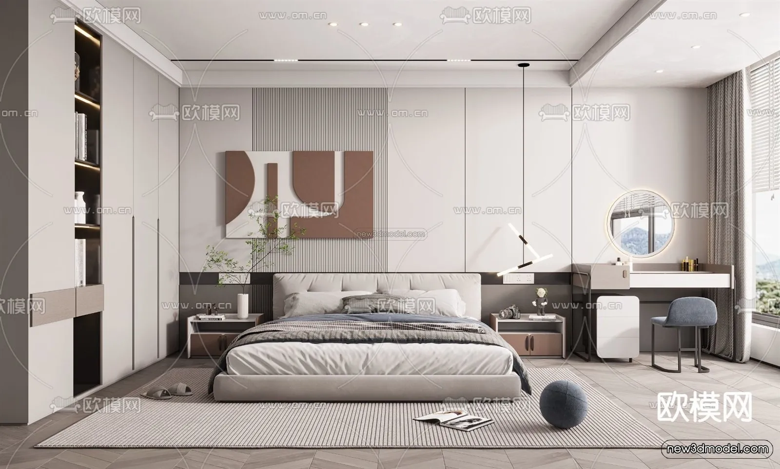 Modern Style Interior 3D Blocks – Bedroom 3D Model – 188 – VRAY