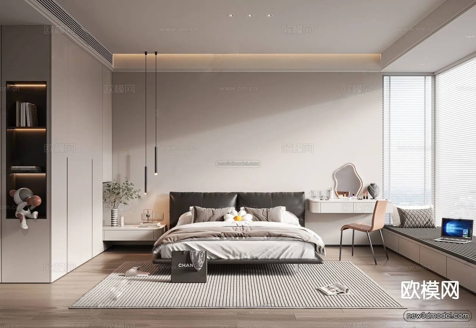 Modern Style Interior 3D Blocks – Bedroom 3D Model – 197 – VRAY