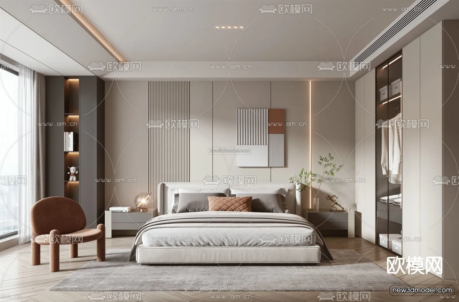 Modern Style Interior 3D Blocks – Bedroom 3D Model – 198 – VRAY