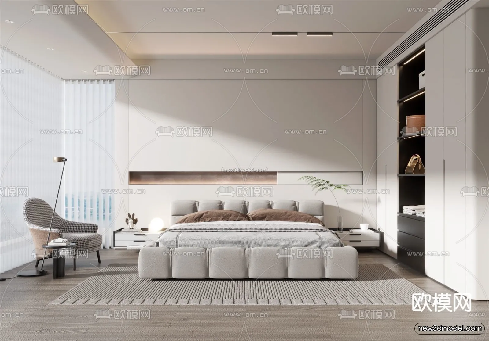 Modern Style Interior 3D Blocks – Bedroom 3D Model – 201 – VRAY