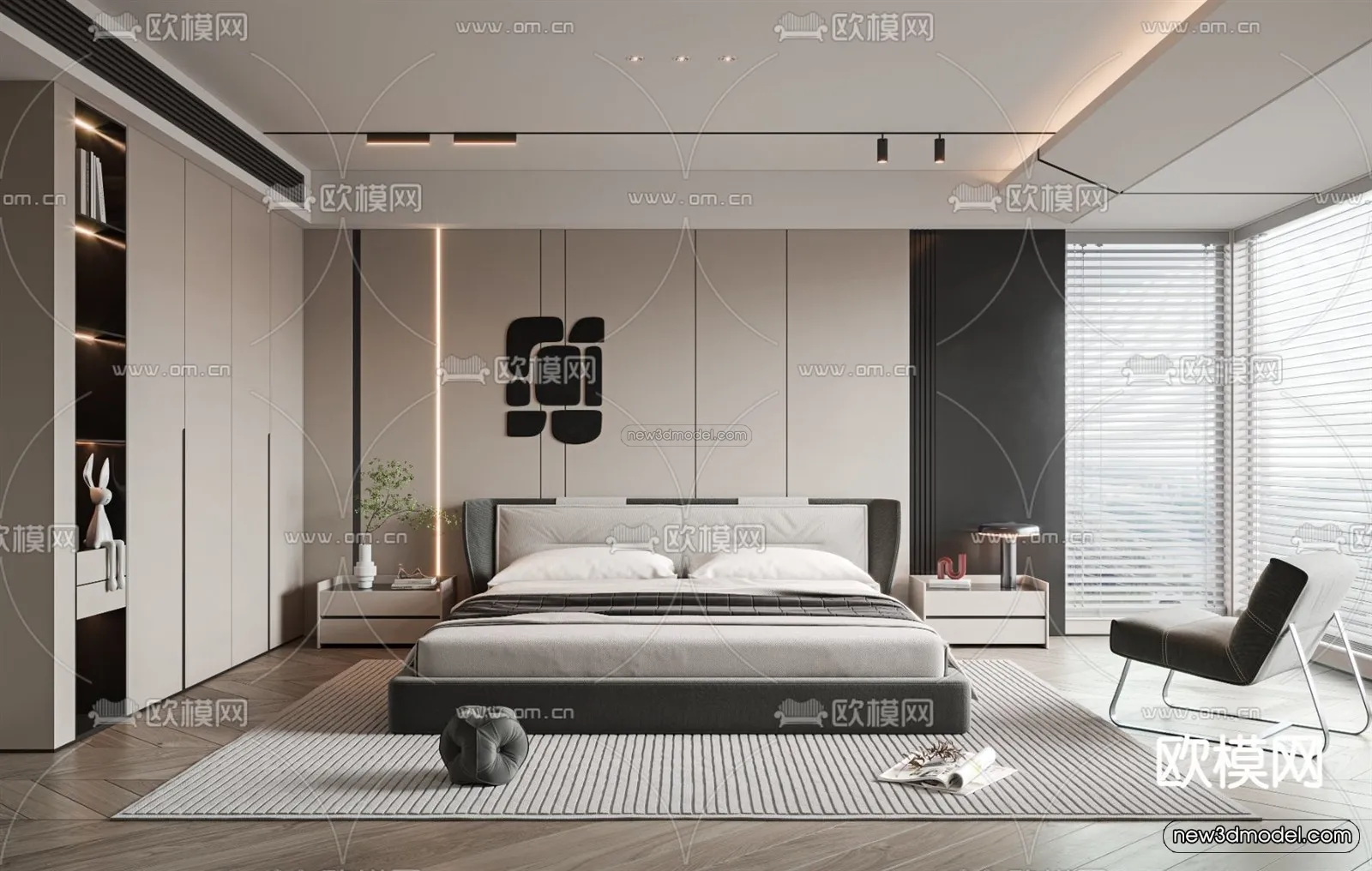 Modern Style Interior 3D Blocks – Bedroom 3D Model – 203 – VRAY