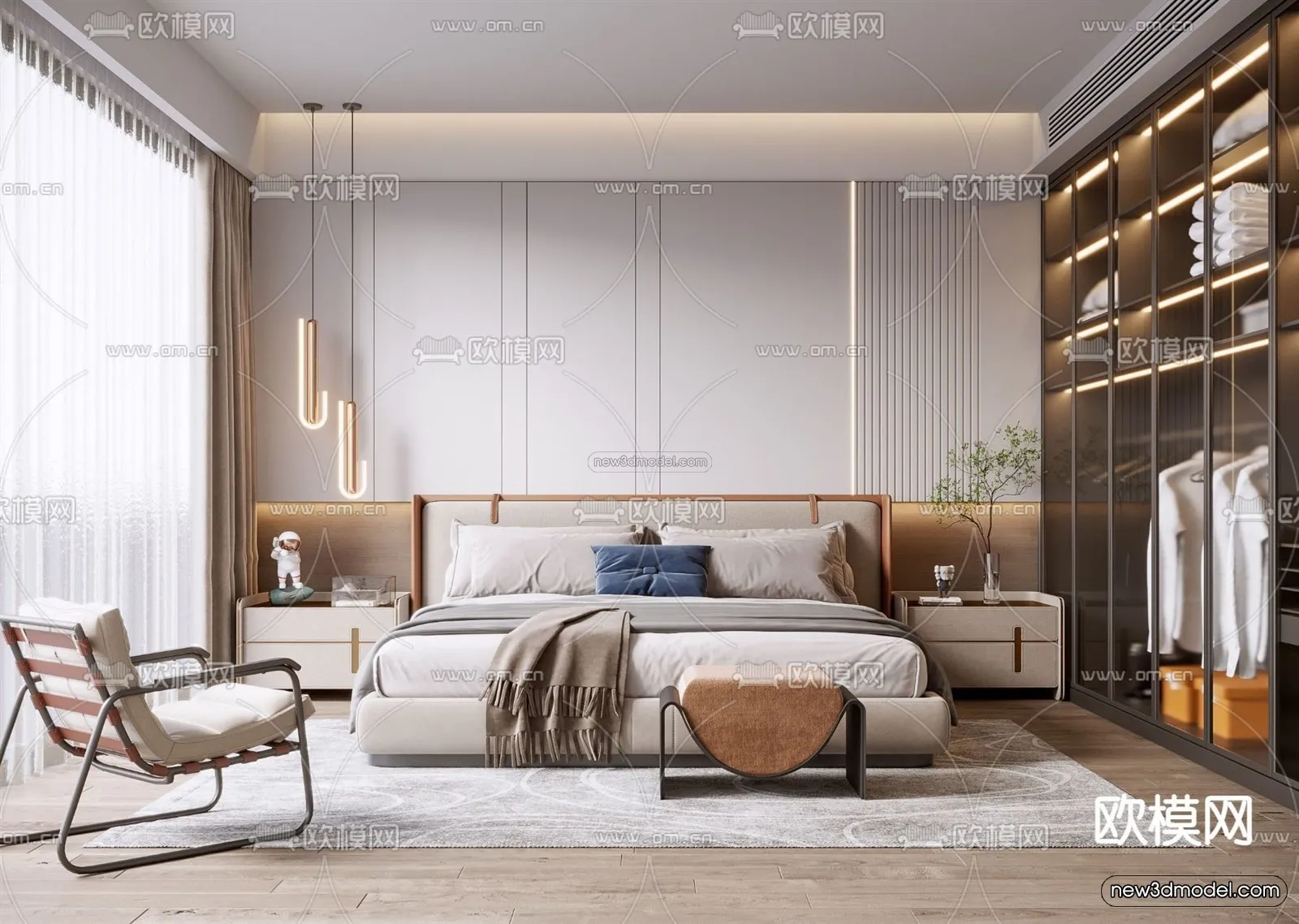 Modern Style Interior 3D Blocks – Bedroom 3D Model – 207 – VRAY