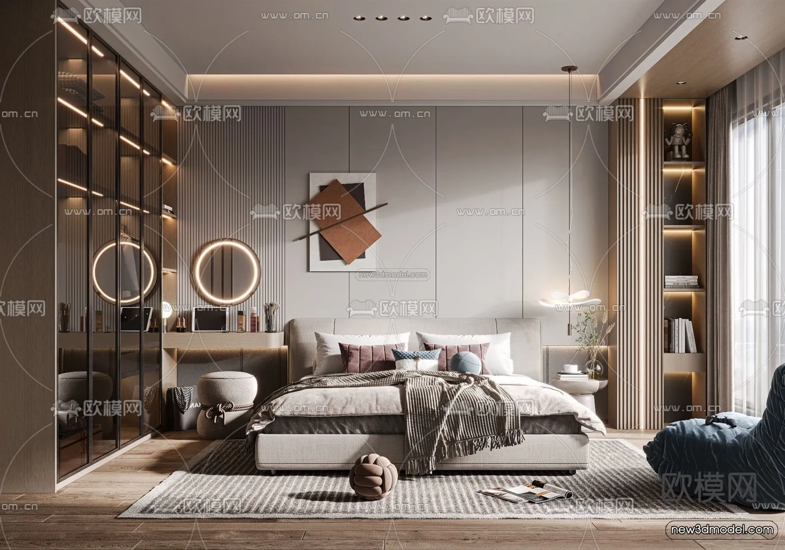 Modern Style Interior 3D Blocks – Bedroom 3D Model – 208 – VRAY