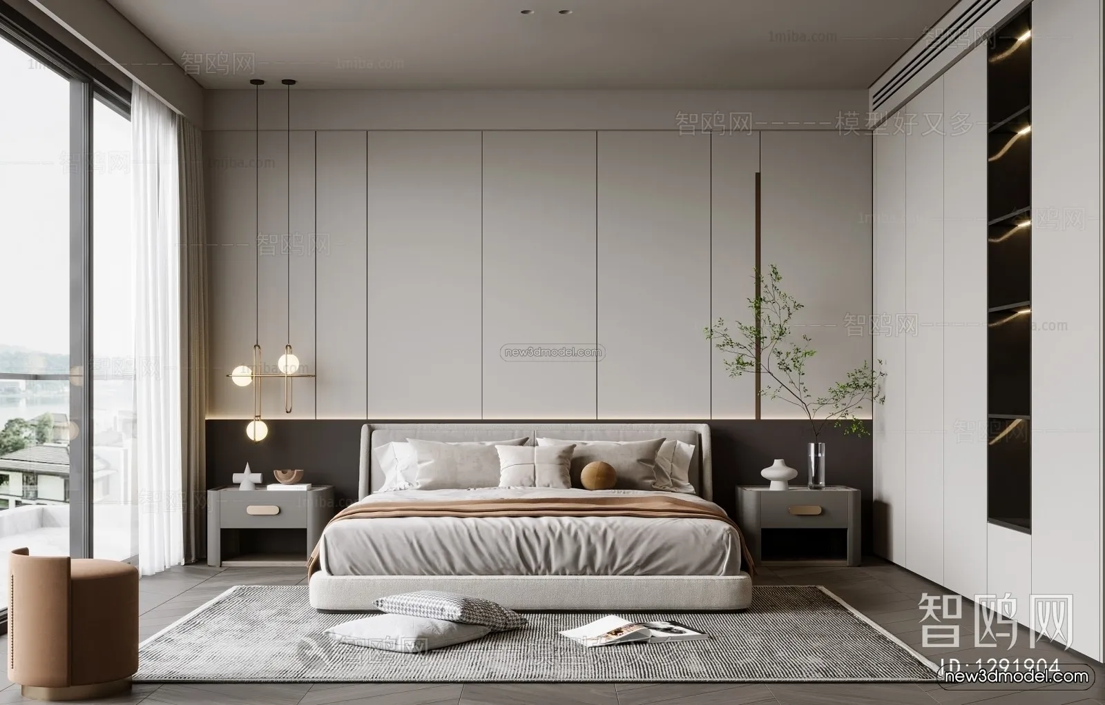 Modern Style Interior 3D Blocks – Bedroom 3D Model – 211 – VRAY