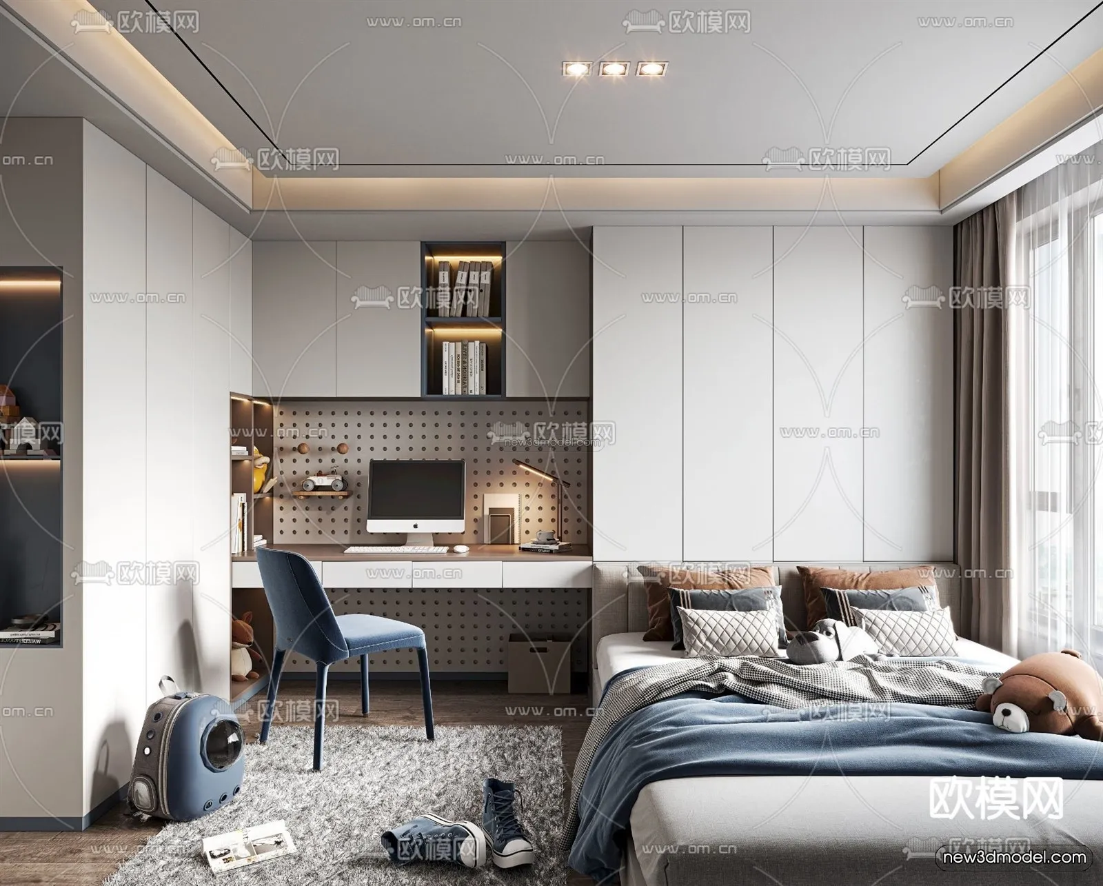 Modern Style Interior 3D Blocks – Bedroom 3D Model – 212 – VRAY