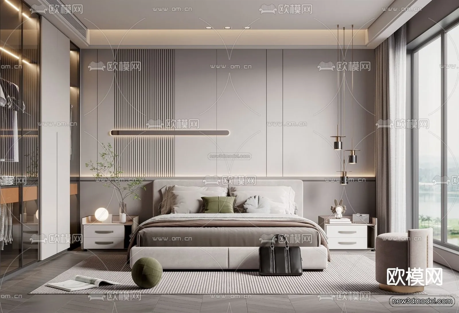 Modern Style Interior 3D Blocks – Bedroom 3D Model – 214 – VRAY