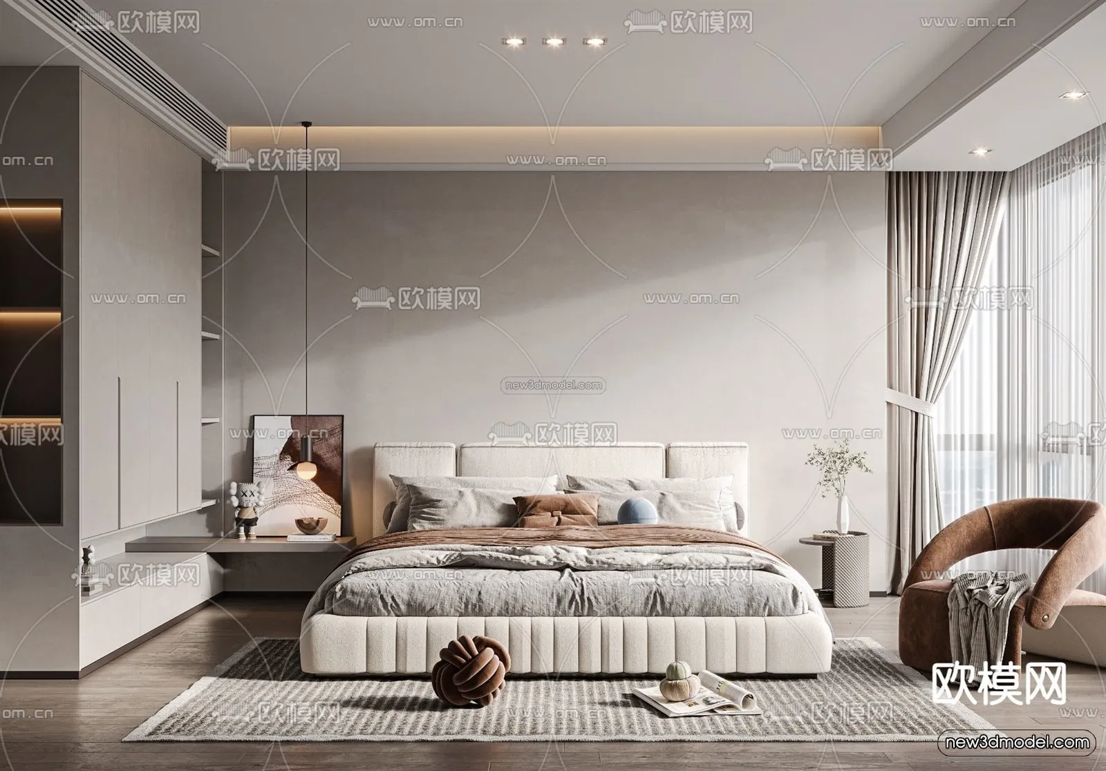 Modern Style Interior 3D Blocks – Bedroom 3D Model – 215 – VRAY