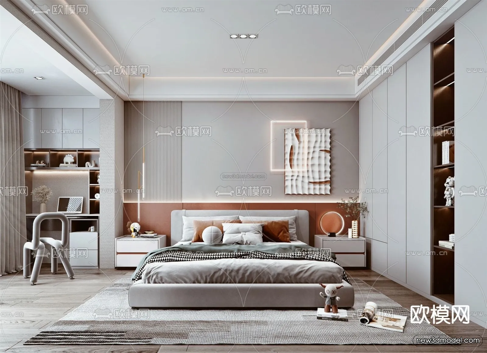 Modern Style Interior 3D Blocks – Bedroom 3D Model – 217 – VRAY