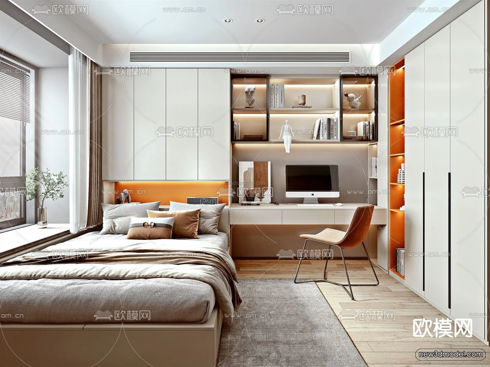 Modern Style Interior 3D Blocks – Bedroom 3D Model – 219 – VRAY