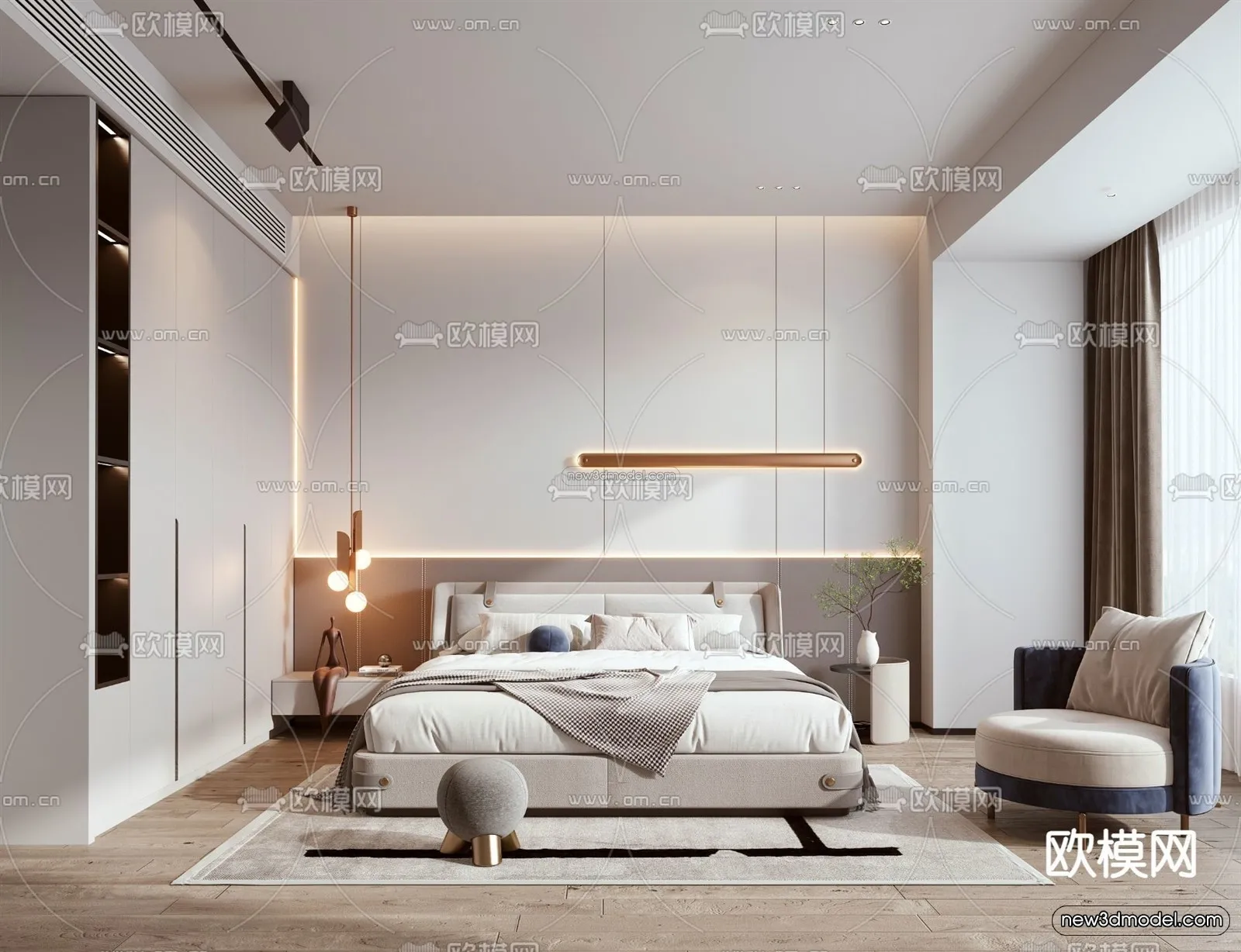 Modern Style Interior 3D Blocks – Bedroom 3D Model – 220 – VRAY
