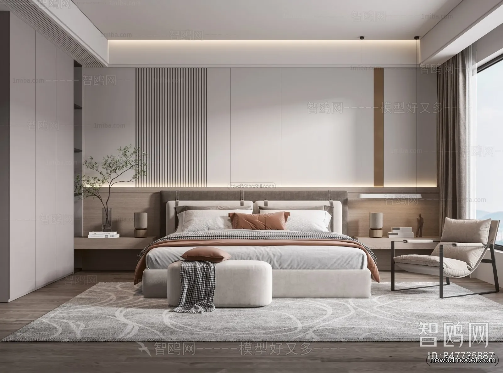 Modern Style Interior 3D Blocks – Bedroom 3D Model – 223 – VRAY