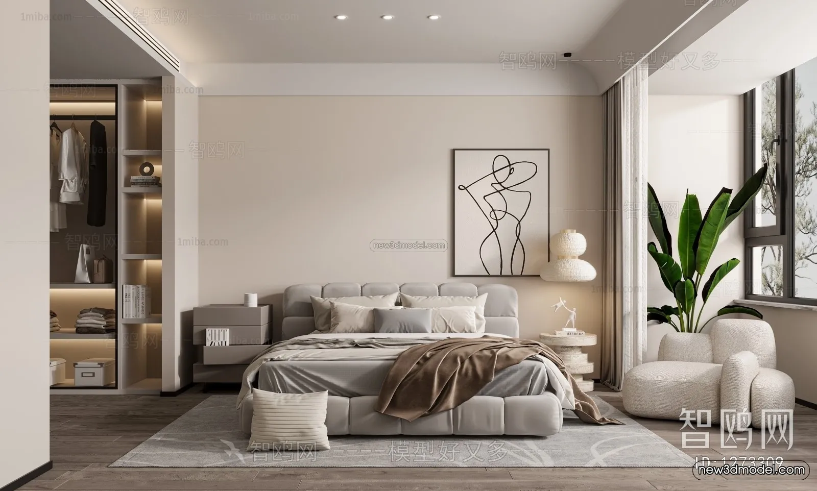 Modern Style Interior 3D Blocks – Bedroom 3D Model – 225 – VRAY