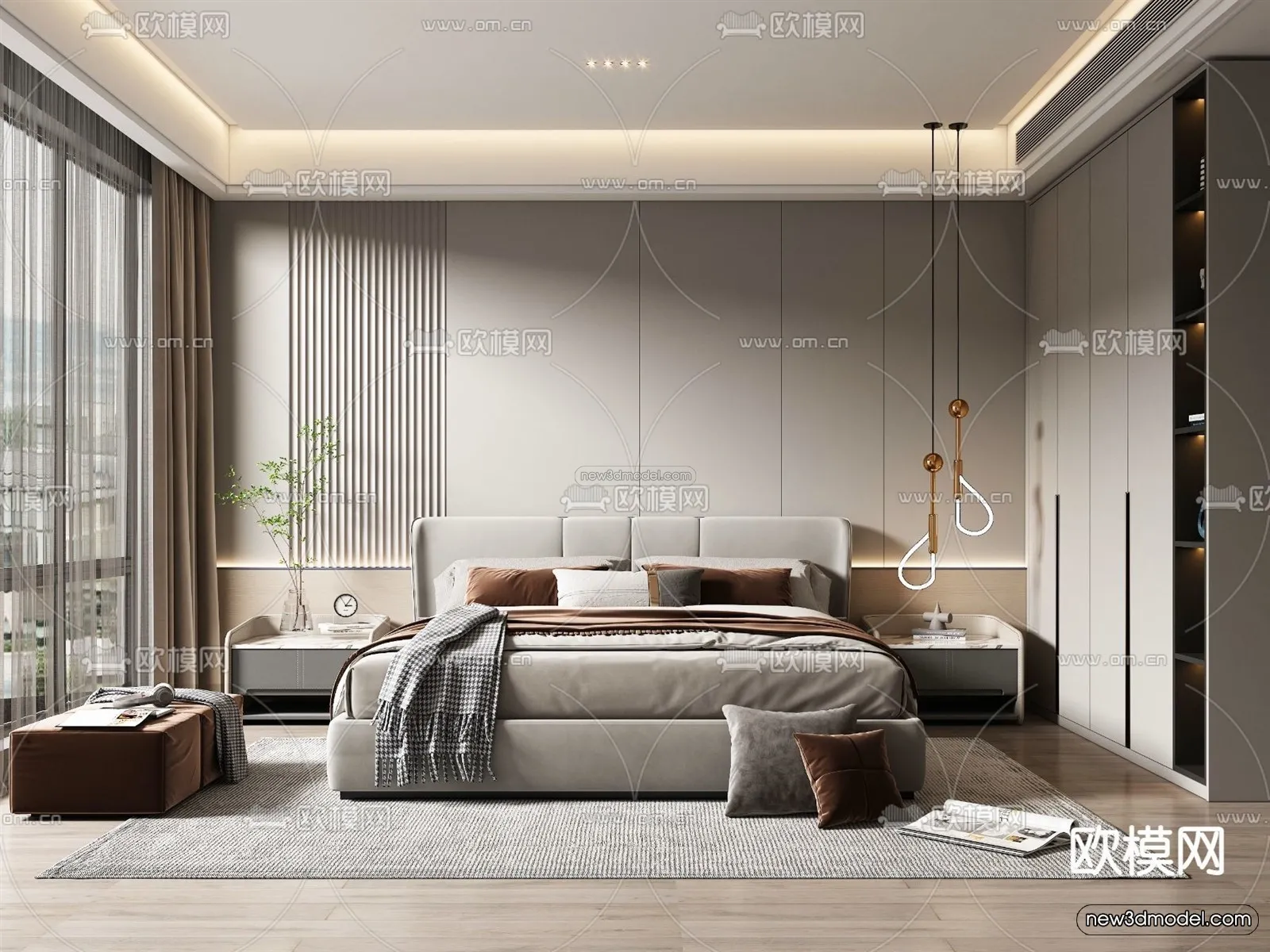 Modern Style Interior 3D Blocks – Bedroom 3D Model – 228 – VRAY