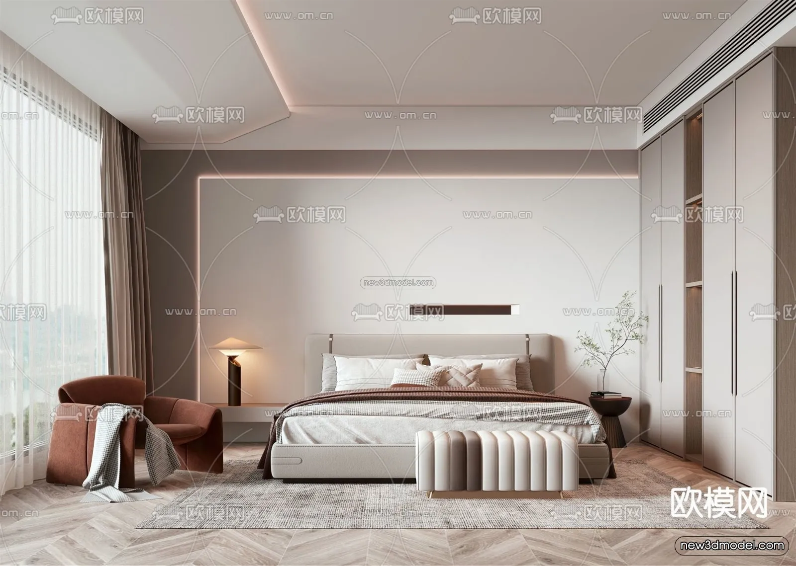 Modern Style Interior 3D Blocks – Bedroom 3D Model – 229 – VRAY
