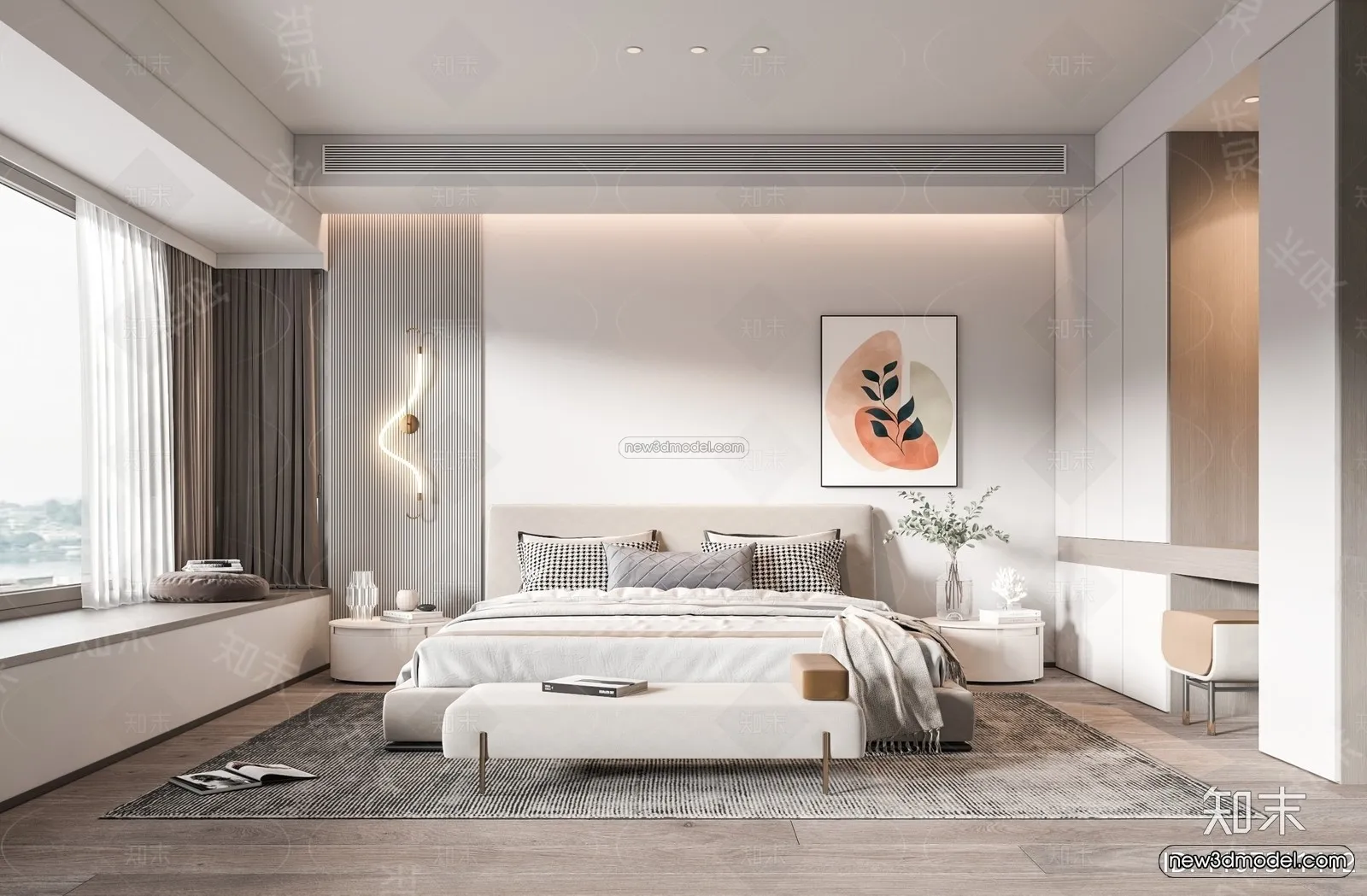 Modern Style Interior 3D Blocks – Bedroom 3D Model – 233 – VRAY