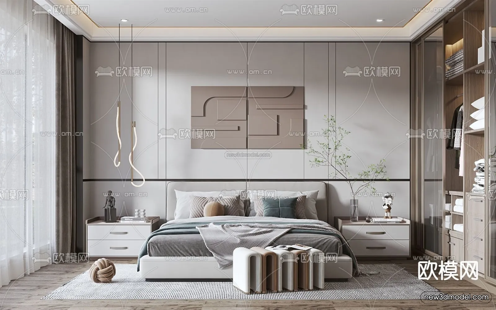 Modern Style Interior 3D Blocks – Bedroom 3D Model – 235 – VRAY