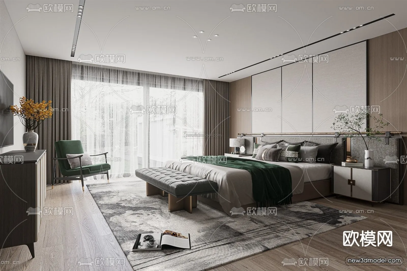 Modern Style Interior 3D Blocks – Bedroom 3D Model – 238 – VRAY