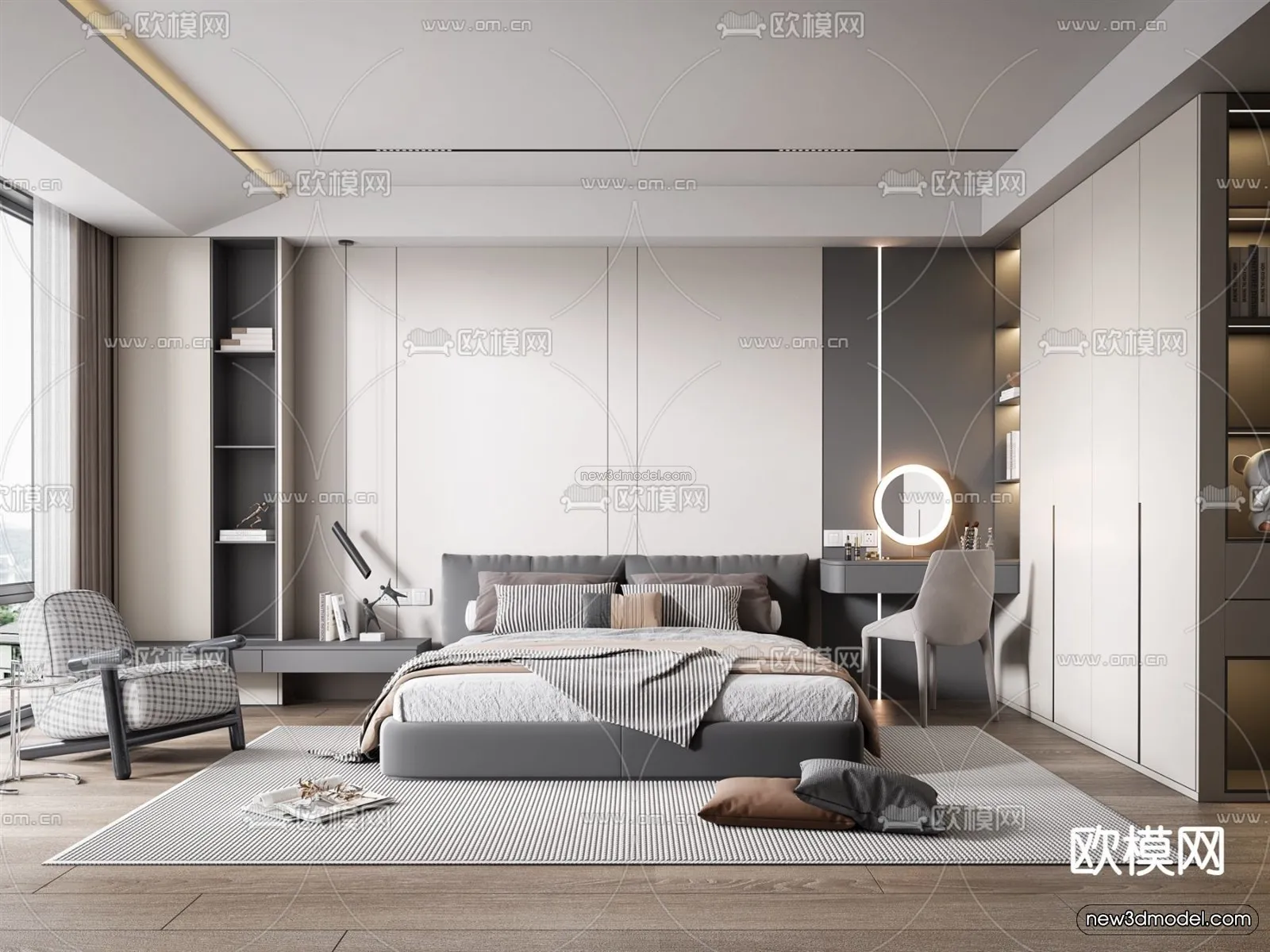 Modern Style Interior 3D Blocks – Bedroom 3D Model – 239 – VRAY