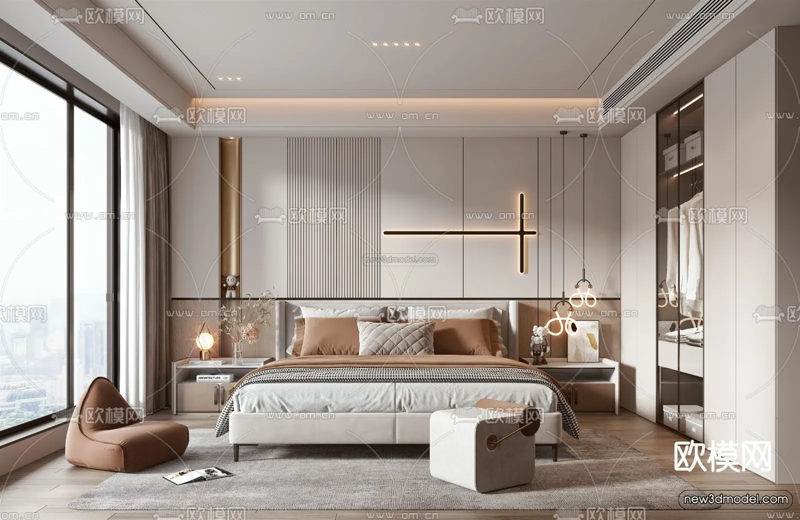 Modern Style Interior 3D Blocks – Bedroom 3D Model – 241 – VRAY