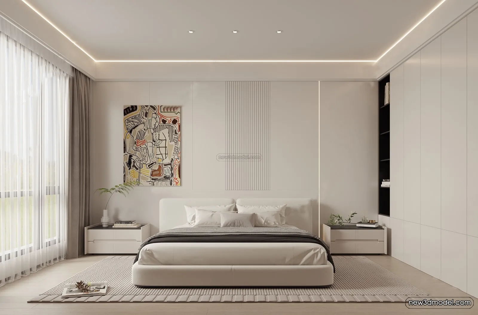 Modern Style Interior 3D Blocks – Bedroom 3D Model – 253 – VRAY