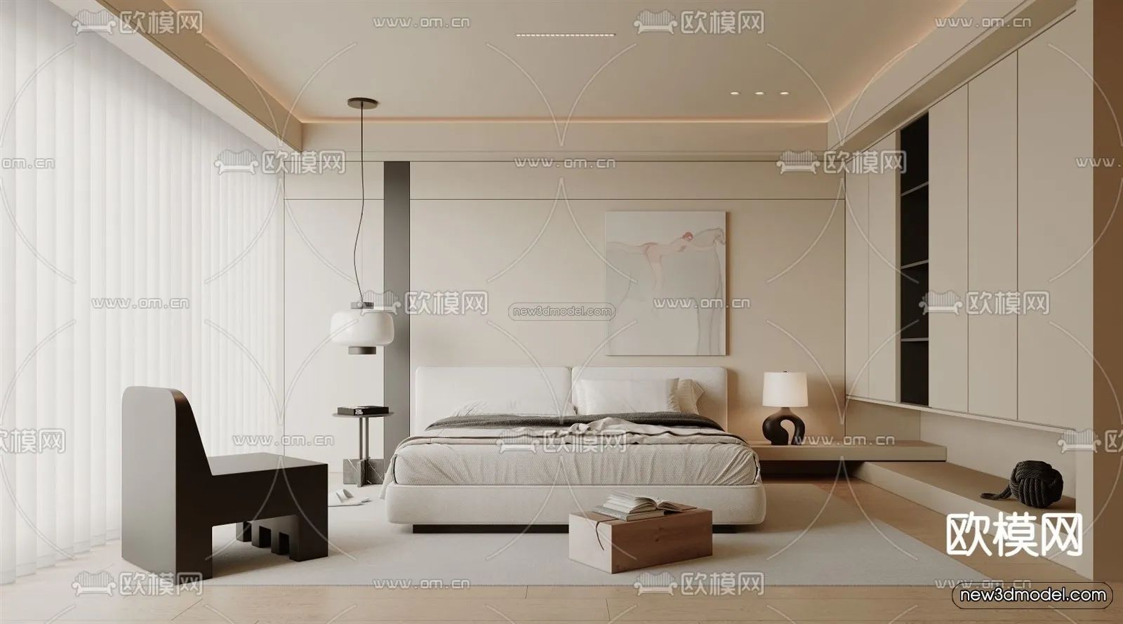 Modern Style Interior 3D Blocks – Bedroom 3D Model – 254 – VRAY