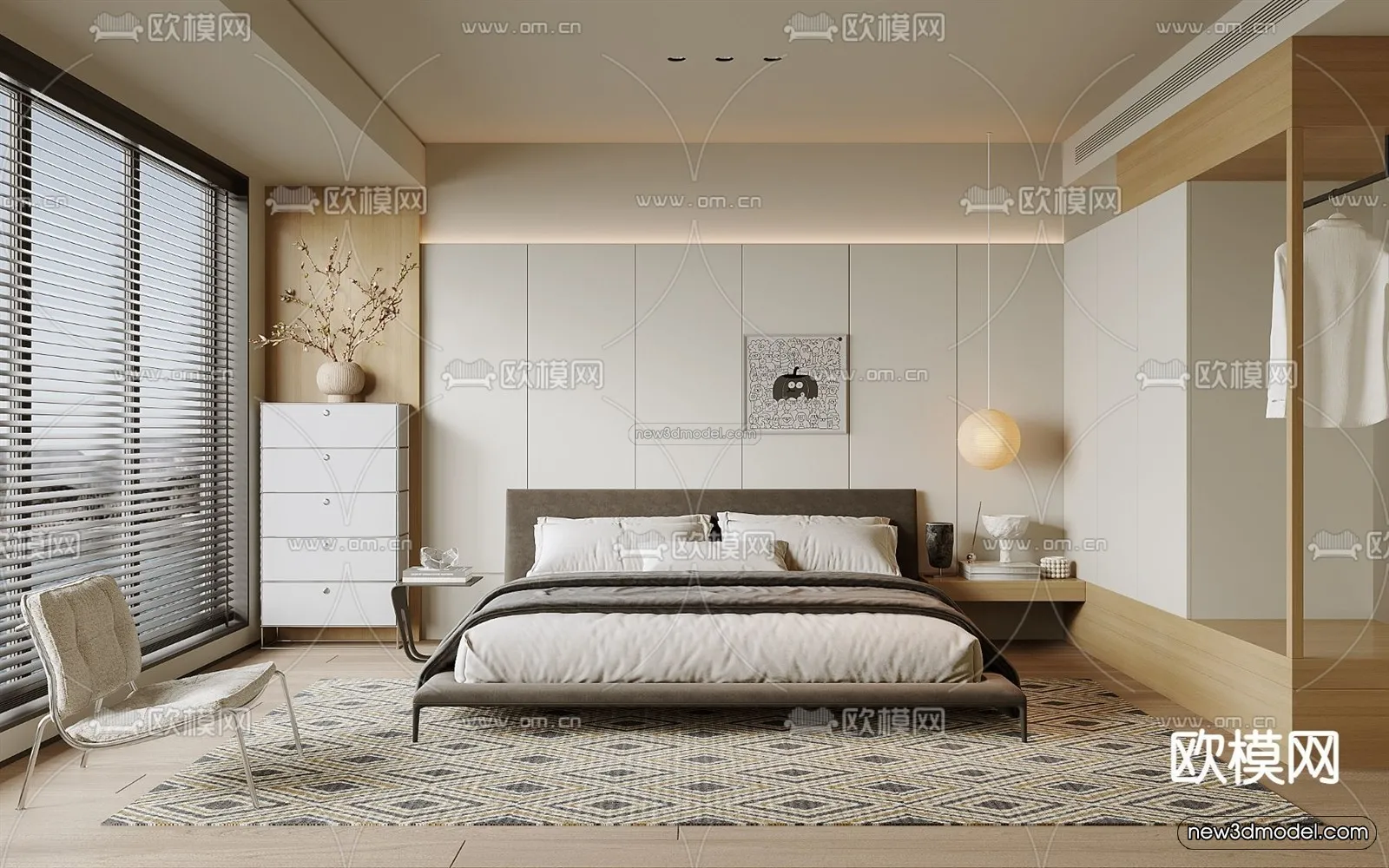 Modern Style Interior 3D Blocks – Bedroom 3D Model – 255 – VRAY