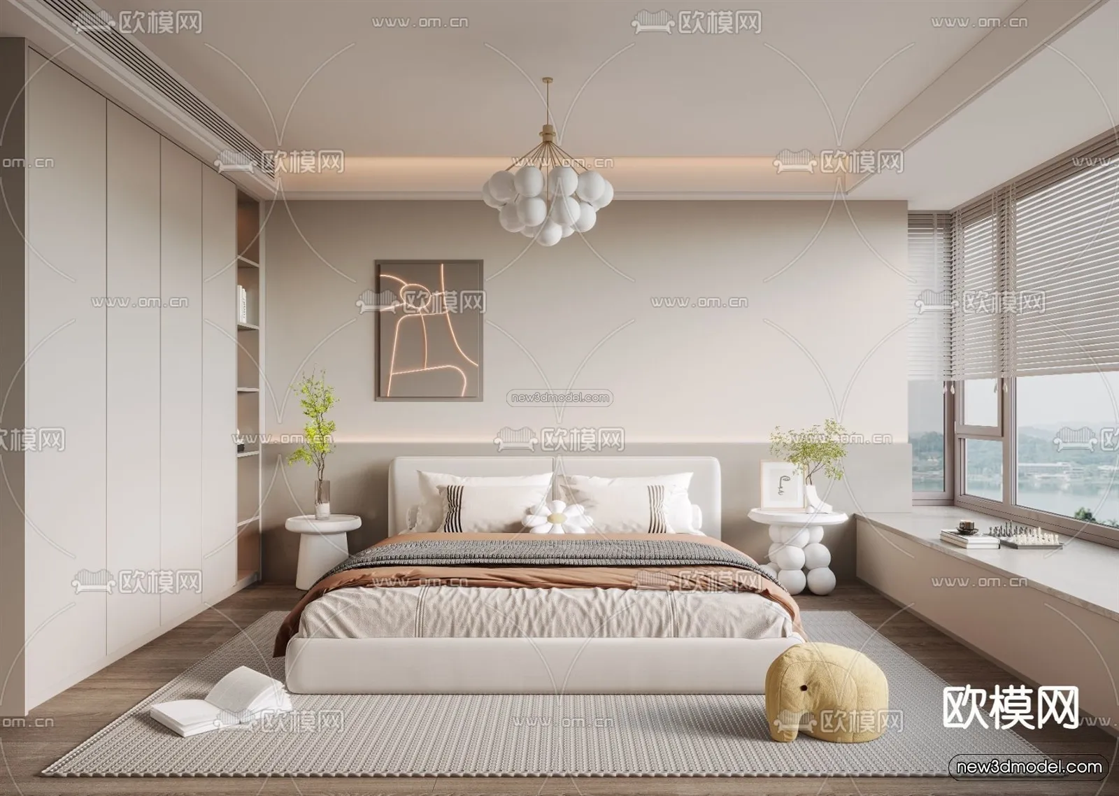 Modern Style Interior 3D Blocks – Bedroom 3D Model – 256 – VRAY