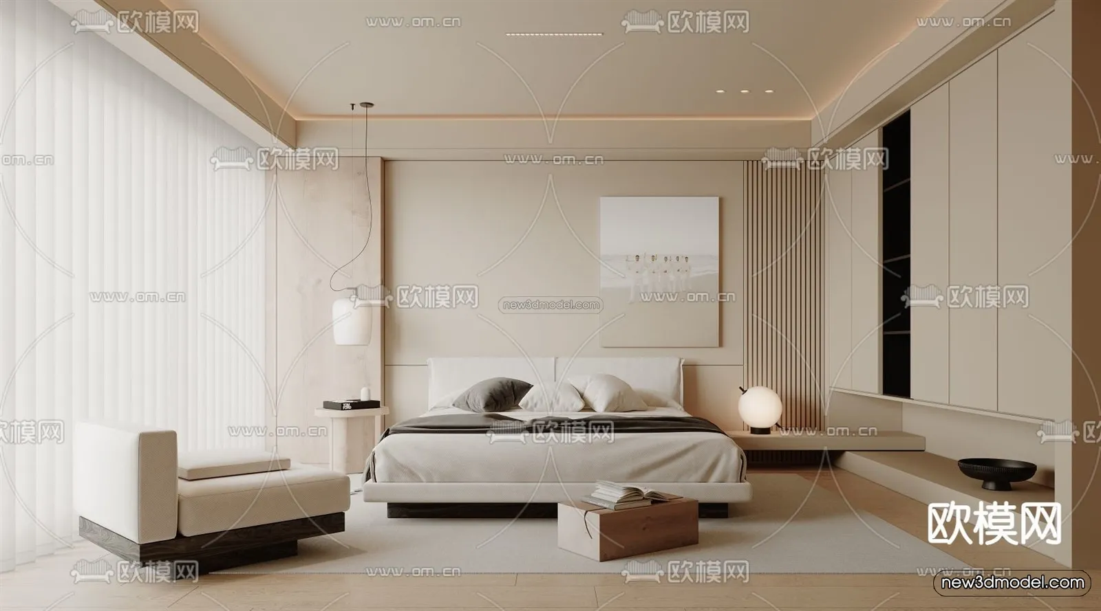 Modern Style Interior 3D Blocks – Bedroom 3D Model – 257 – VRAY