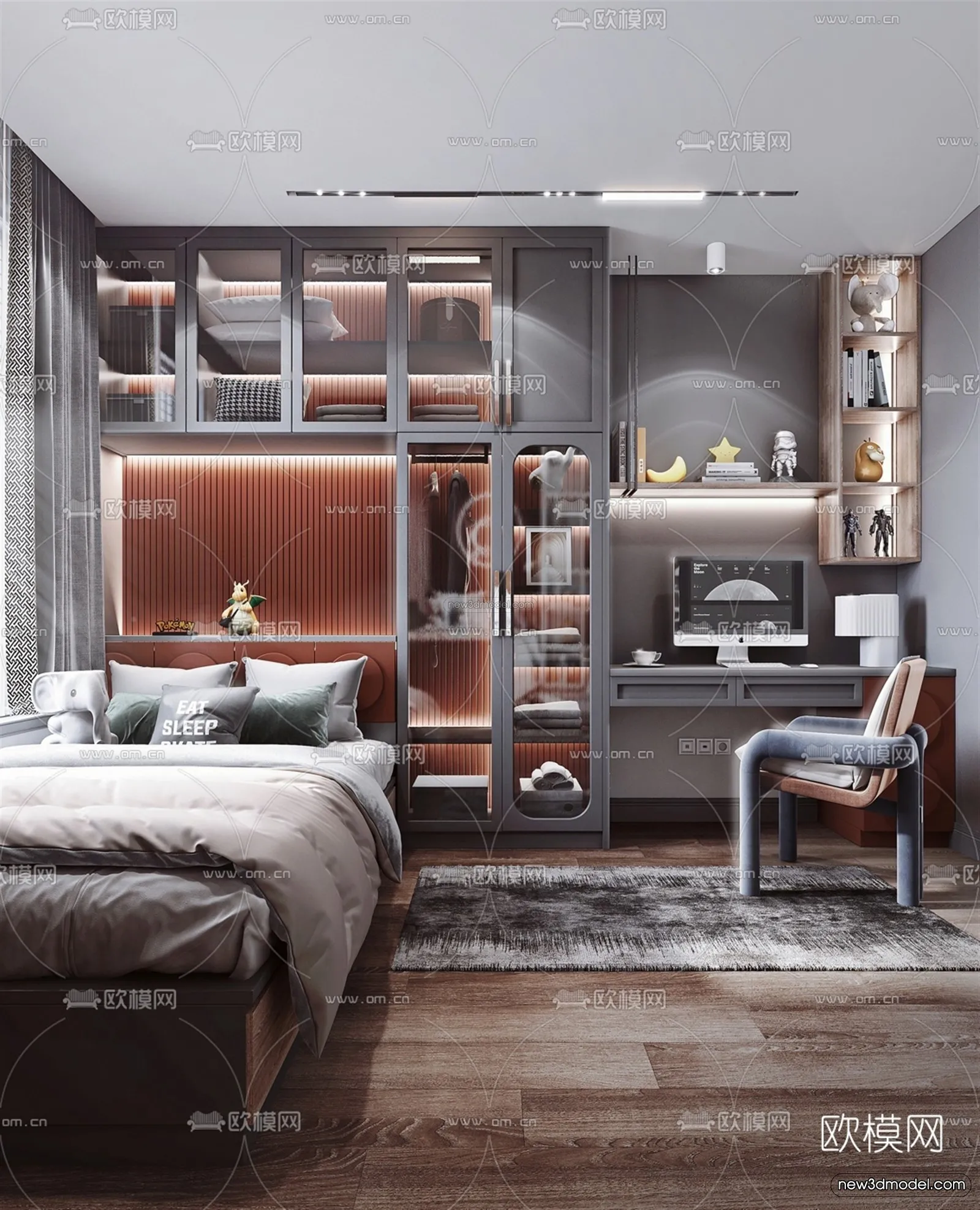 Modern Style Interior 3D Blocks – Bedroom 3D Model – 262 – VRAY