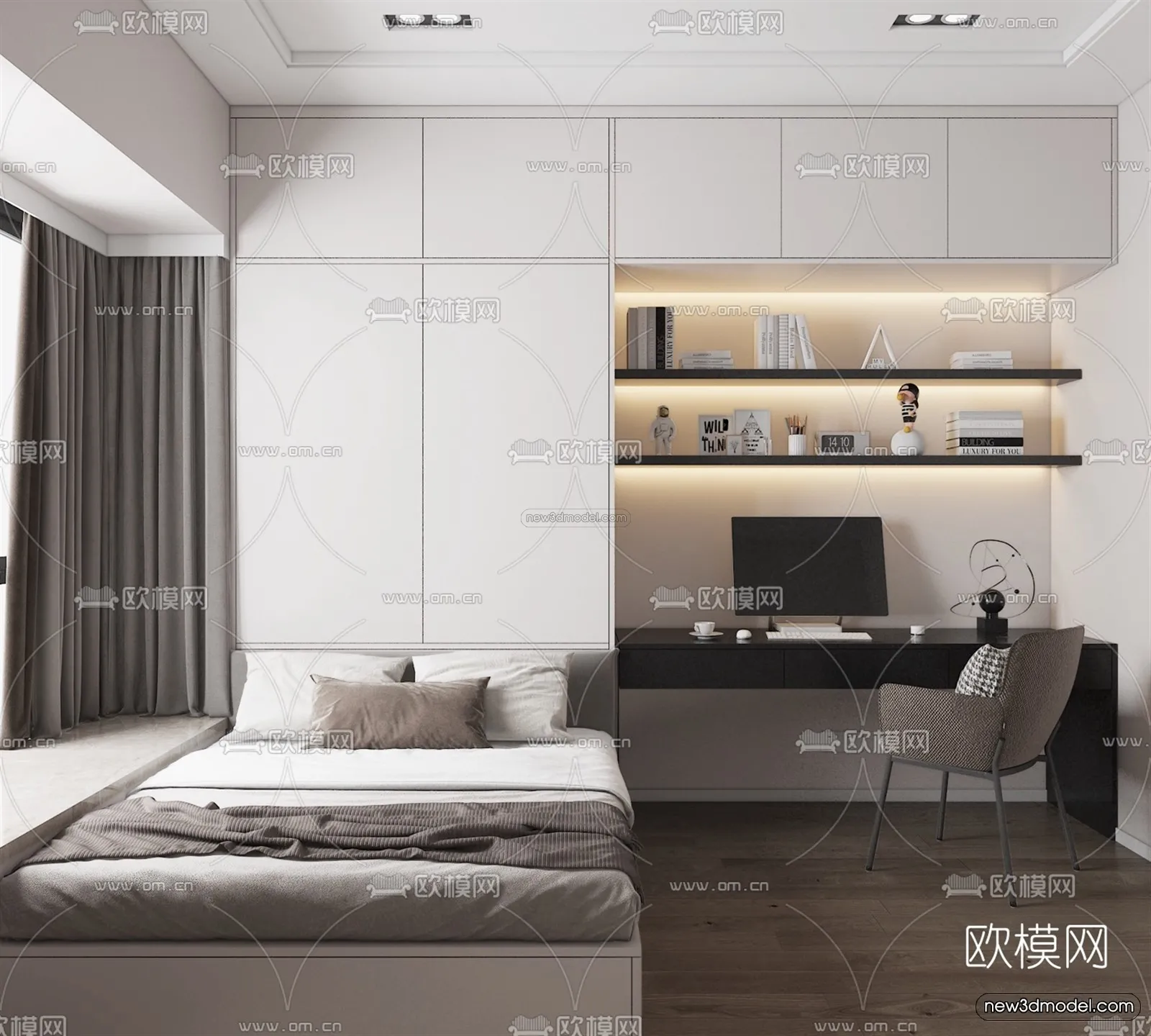 Modern Style Interior 3D Blocks – Bedroom 3D Model – 263 – VRAY