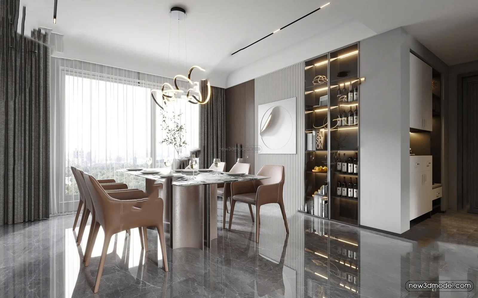 Modern Style Interior 3D Blocks – Dining Room 3D Model – 151 – VRAY Modern Style Interior 3D Blocks – Dining Room 3D Model – 151 – VRAY