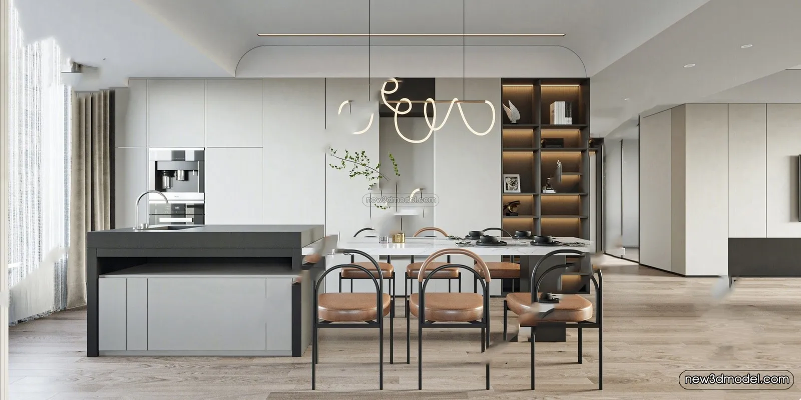 Modern Style Interior 3D Blocks – Dining Room 3D Model – 152 – VRAY Modern Style Interior 3D Blocks – Dining Room 3D Model – 152 – VRAY