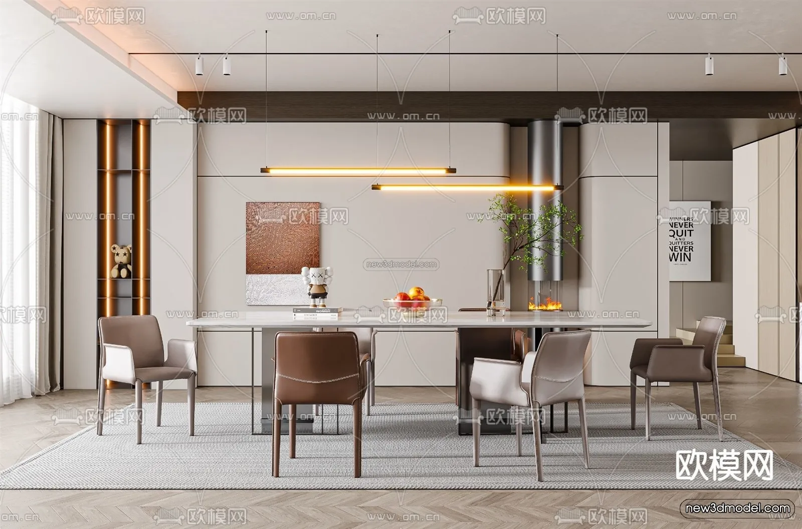 Modern Style Interior 3D Blocks – Dining Room 3D Model – 155 – VRAY Modern Style Interior 3D Blocks – Dining Room 3D Model – 155 – VRAY