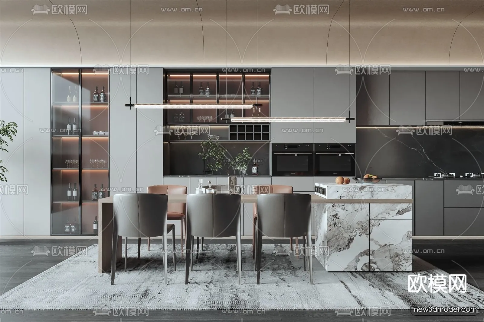 Modern Style Interior 3D Blocks – Dining Room 3D Model – 157 – VRAY Modern Style Interior 3D Blocks – Dining Room 3D Model – 157 – VRAY