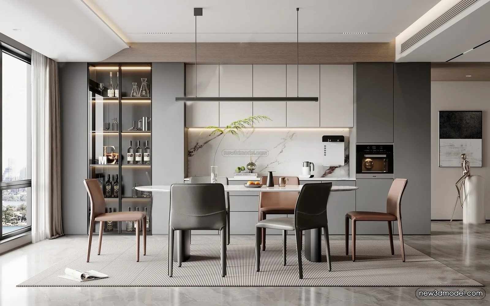 Modern Style Interior 3D Blocks – Dining Room 3D Model – 161 – VRAY Modern Style Interior 3D Blocks – Dining Room 3D Model – 161 – VRAY