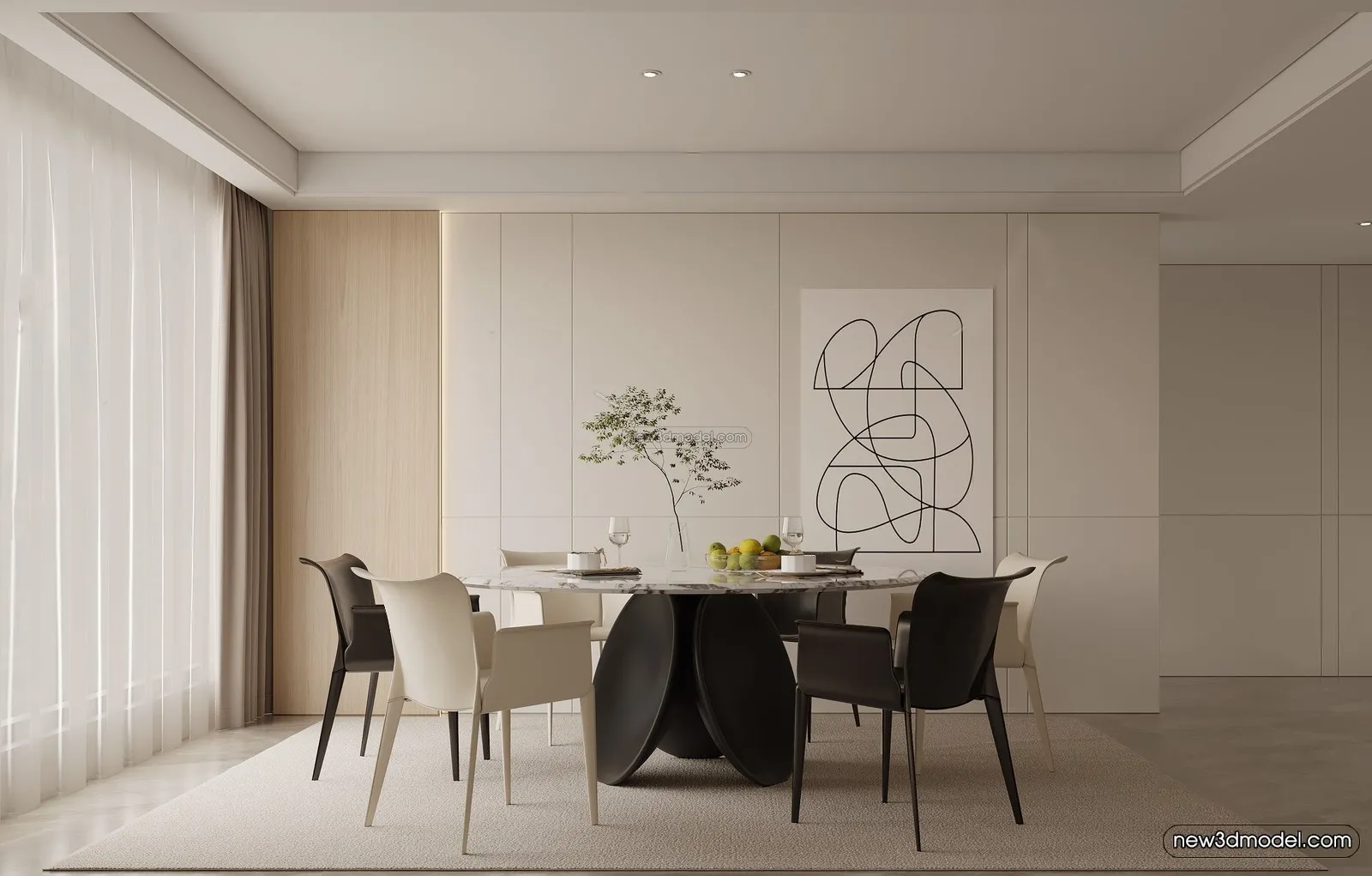 Modern Style Interior 3D Blocks – Dining Room 3D Model – 162 – VRAY Modern Style Interior 3D Blocks – Dining Room 3D Model – 162 – VRAY