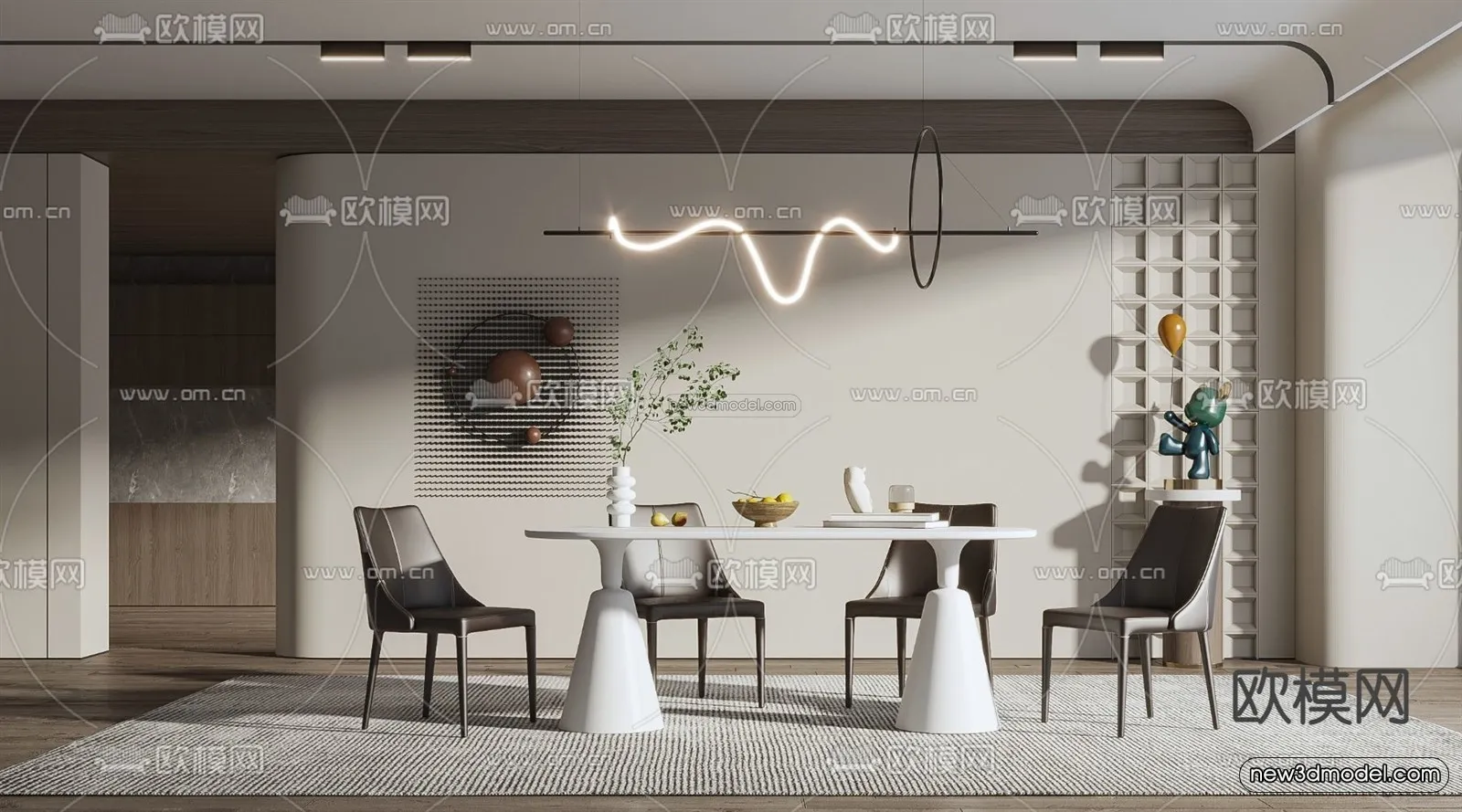 Modern Style Interior 3D Blocks – Dining Room 3D Model – 163 – VRAY Modern Style Interior 3D Blocks – Dining Room 3D Model – 163 – VRAY