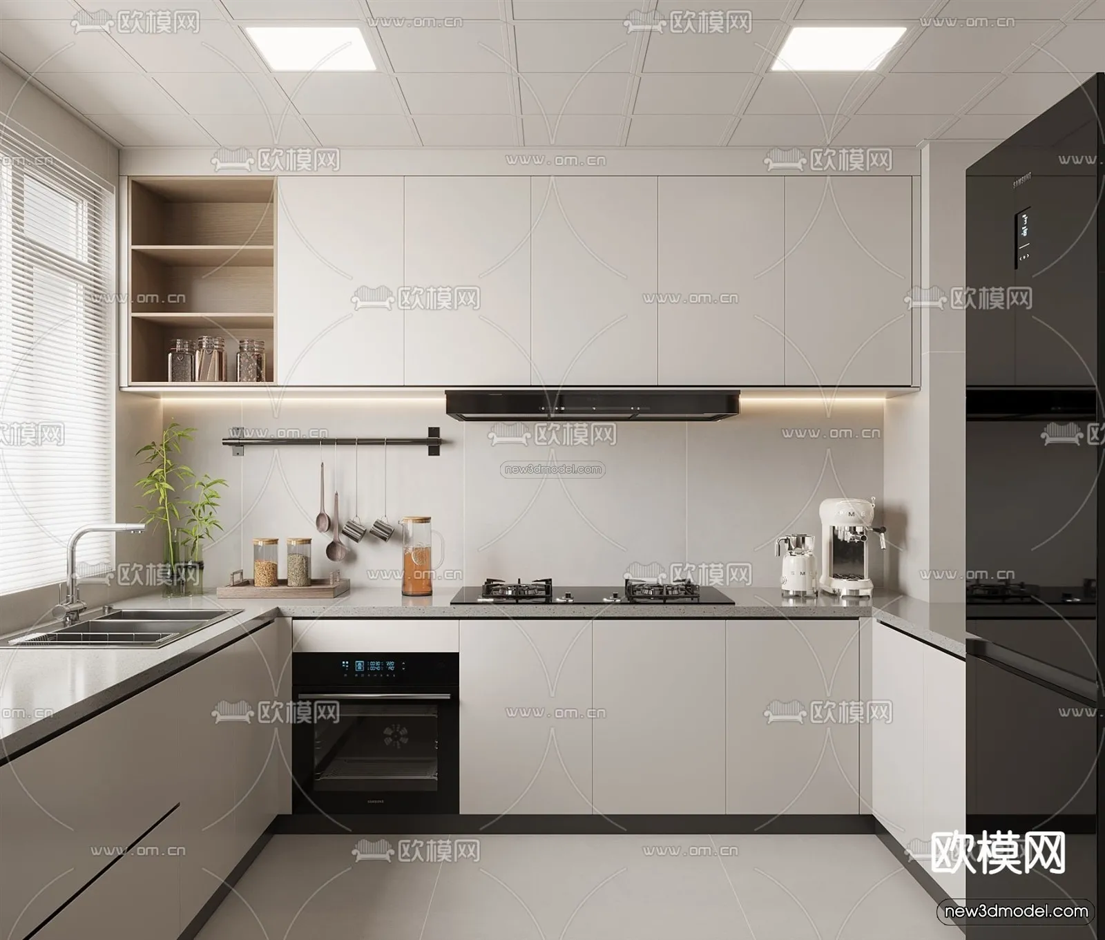 Modern Style Interior 3D Blocks – Kitchen 3D Model – 266 – VRAY