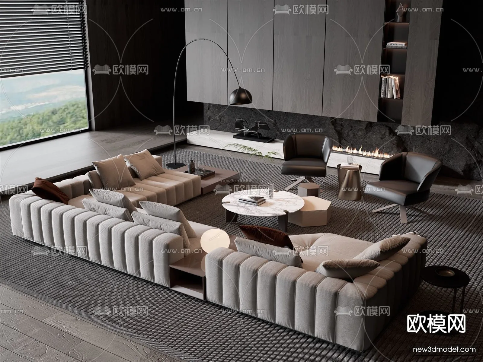 Modern Style Interior 3D Blocks – Living Room 3D Model – 001 – VRAY