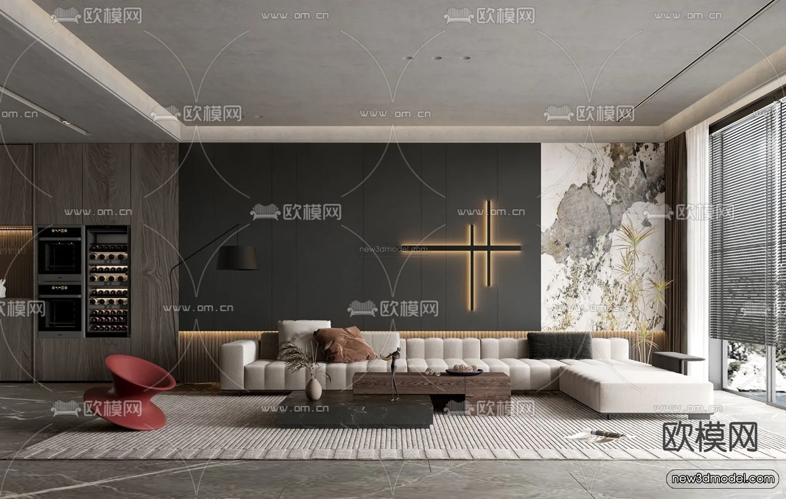 Modern Style Interior 3D Blocks – Living Room 3D Model – 005 – VRAY