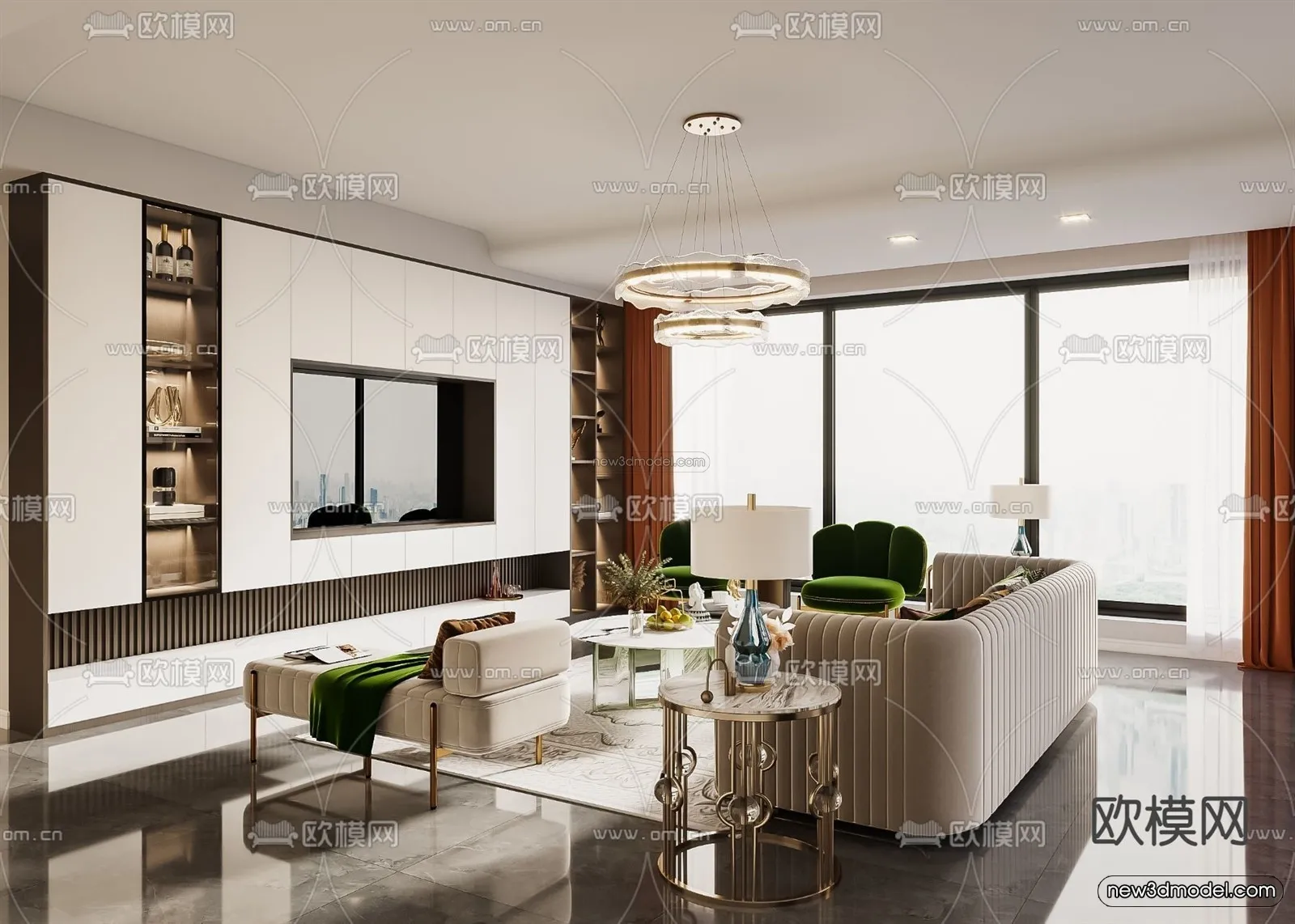 Modern Style Interior 3D Blocks – Living Room 3D Model – 006 – VRAY