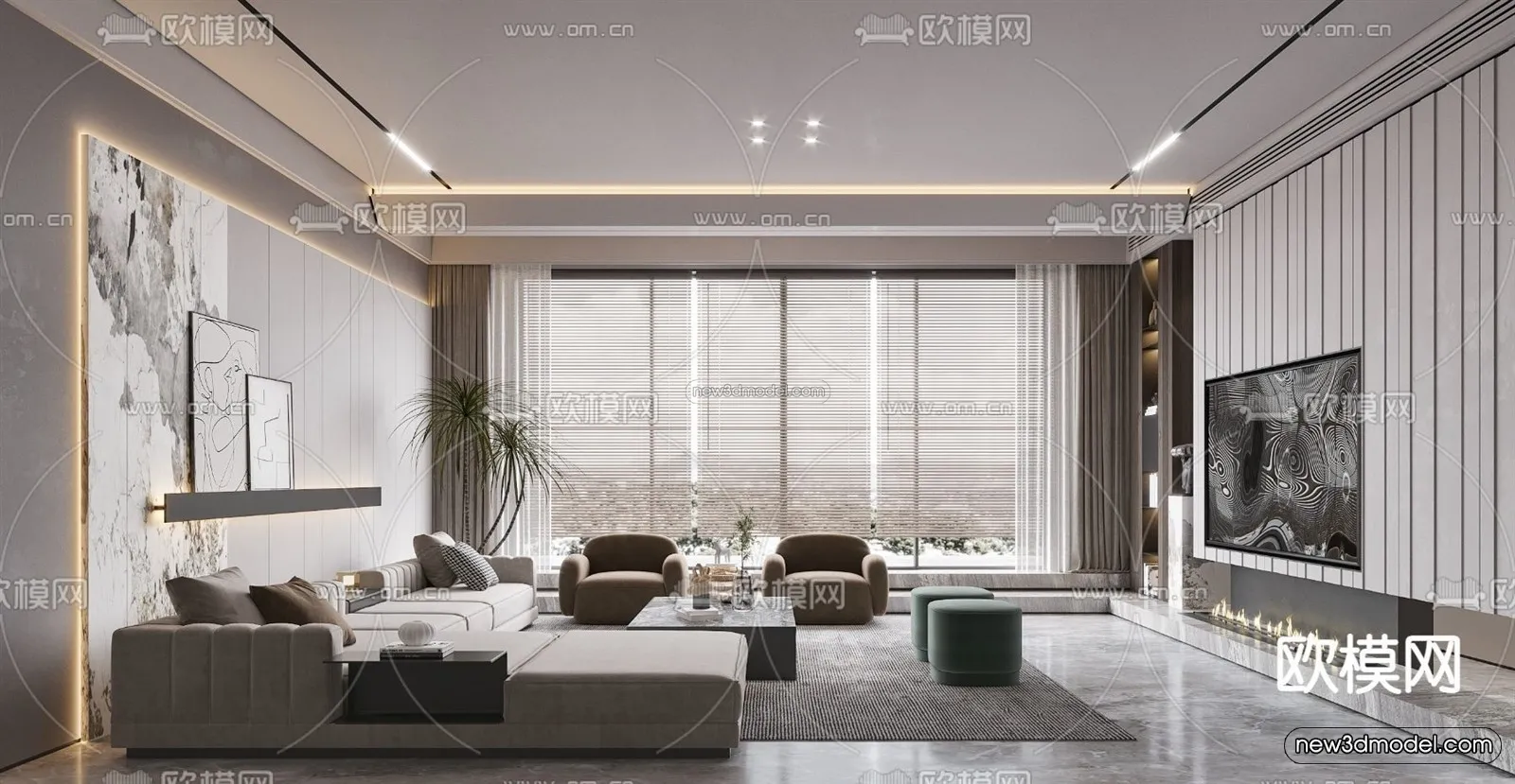 Modern Style Interior 3D Blocks – Living Room 3D Model – 010 – VRAY