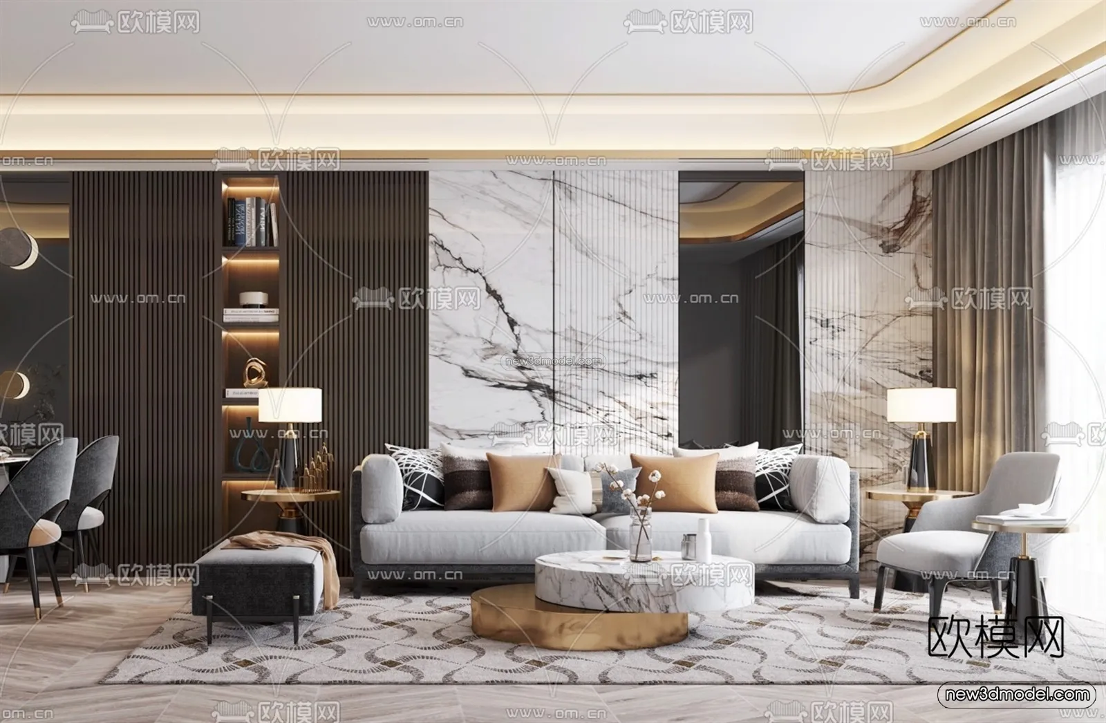 Modern Style Interior 3D Blocks – Living Room 3D Model – 011 – VRAY