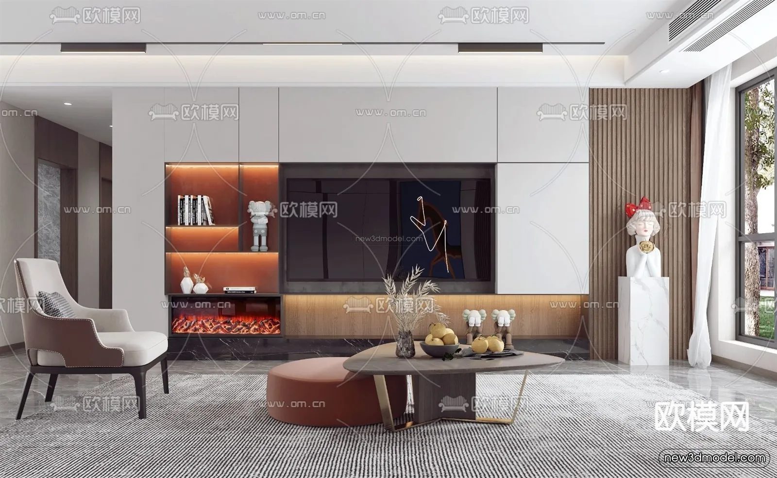 Modern Style Interior 3D Blocks – Living Room 3D Model – 014 – VRAY