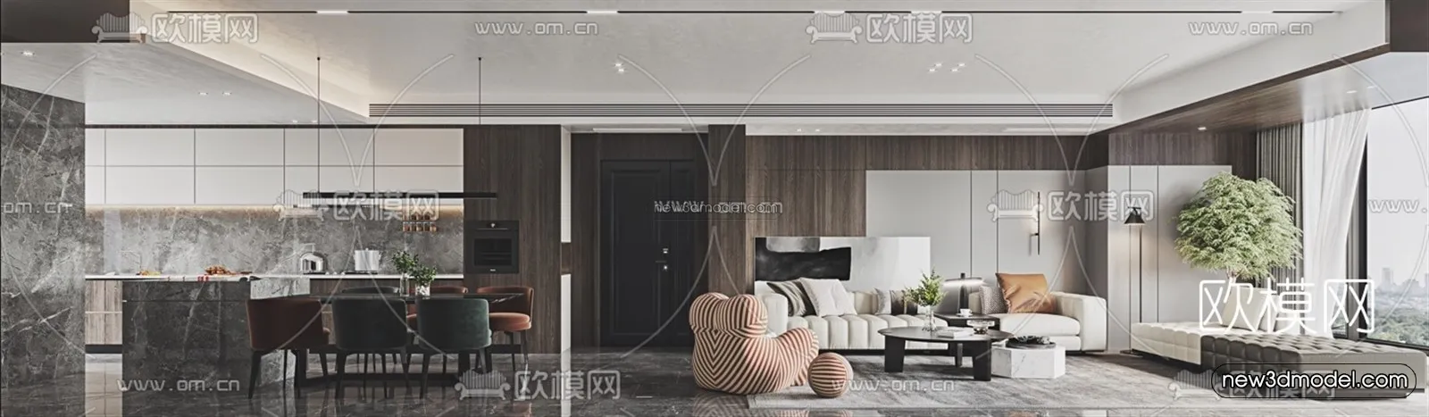 Modern Style Interior 3D Blocks – Living Room 3D Model – 016 – VRAY