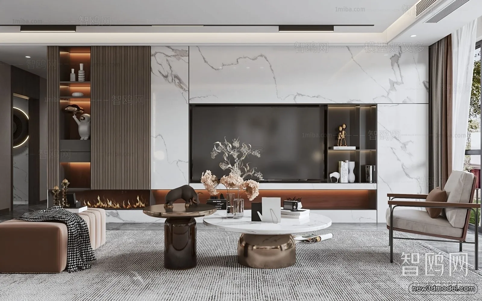 Modern Style Interior 3D Blocks – Living Room 3D Model – 030 – VRAY