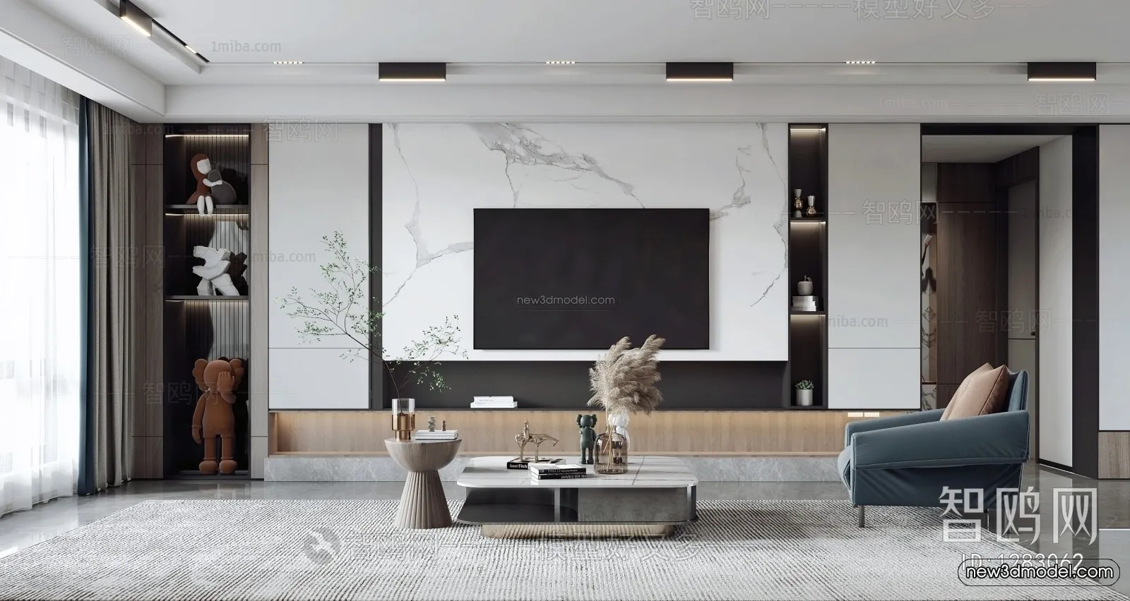 Modern Style Interior 3D Blocks – Living Room 3D Model – 031 – VRAY